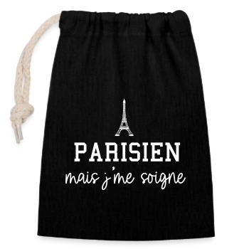 parisien mais j'me soigne cadeau - Sac cadeau en coton avec cordon (14 x 20 cm) - noir - Devant