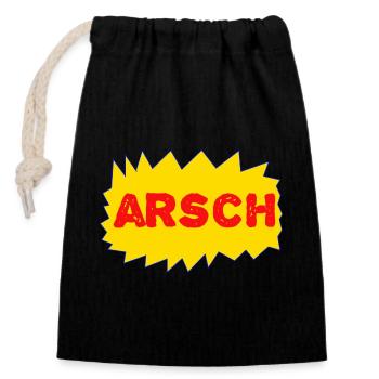 arsch - Verschließbarer Geschenkbeutel aus Baumwolle (14x20cm) - Schwarz - Vorne