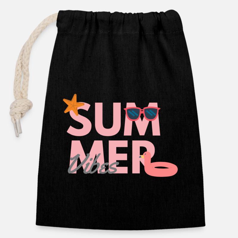 Summer Vibes - Closable cotton gift bag (14x20cm) - black