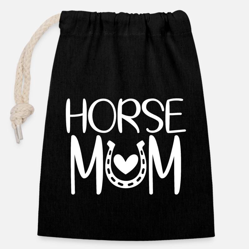 Maman cheval - Sac cadeau en coton avec cordon (14 x 20 cm) - noir