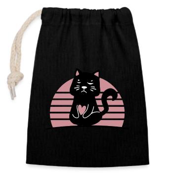 Schwarze Katze - Verschließbarer Geschenkbeutel aus Baumwolle (14x20cm) - Schwarz - Vorne