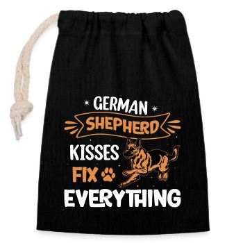 Deutscher Schäferhund Küsse bringen alles in Ordnung - Verschließbarer Geschenkbeutel aus Baumwolle (14x20cm) - Schwarz - Vorne