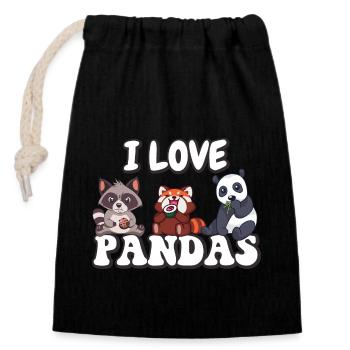 I love pandas - Closable cotton gift bag (14x20cm) - black - Front