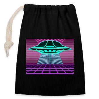 Découvrez notre Retro Style Vintage Design UFO - Sac cadeau en coton avec cordon (14 x 20 cm) - noir - Devant