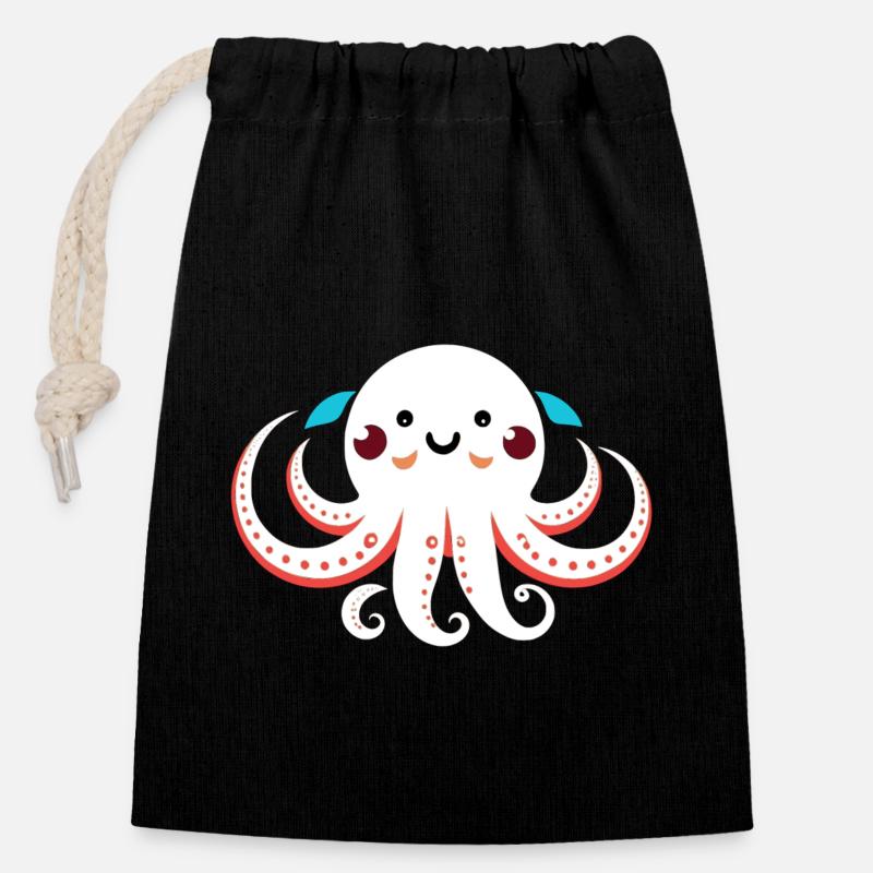 petite pieuvre - Sac cadeau en coton avec cordon (14 x 20 cm) - noir