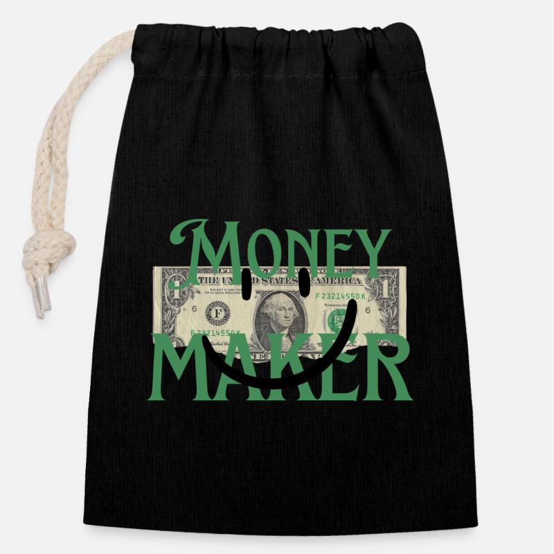 MONEY MAKER - Closable cotton gift bag (14x20cm) - black
