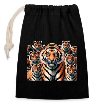 Tiger - Verschließbarer Geschenkbeutel aus Baumwolle (14x20cm) - Schwarz - Vorne