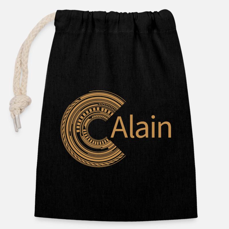 Pour Alain - Sac cadeau en coton avec cordon (14 x 20 cm) - noir
