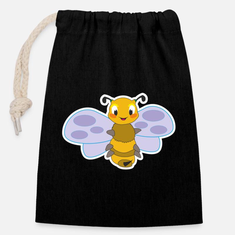 Bee - Closable cotton gift bag (14x20cm) - black