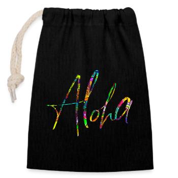 Aloha - Sac cadeau en coton avec cordon (14 x 20 cm) - noir - Devant