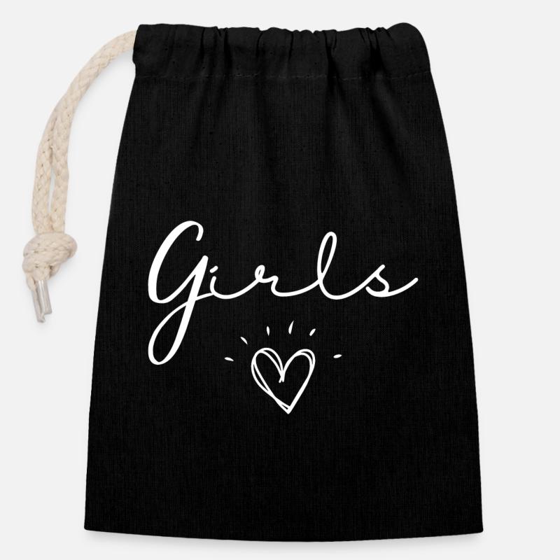 Filles - Sac cadeau en coton avec cordon (14 x 20 cm) - noir