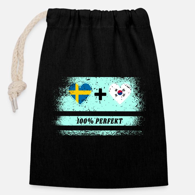 Corée du Sud et Suède 100% Parfait / Cadeau - Sac cadeau en coton avec cordon (14 x 20 cm) - noir