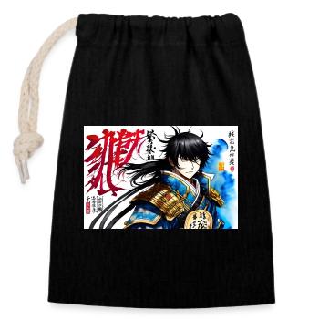 Anime Manga Kämpfer Warrior - Verschließbarer Geschenkbeutel aus Baumwolle (14x20cm) - Schwarz - Vorne