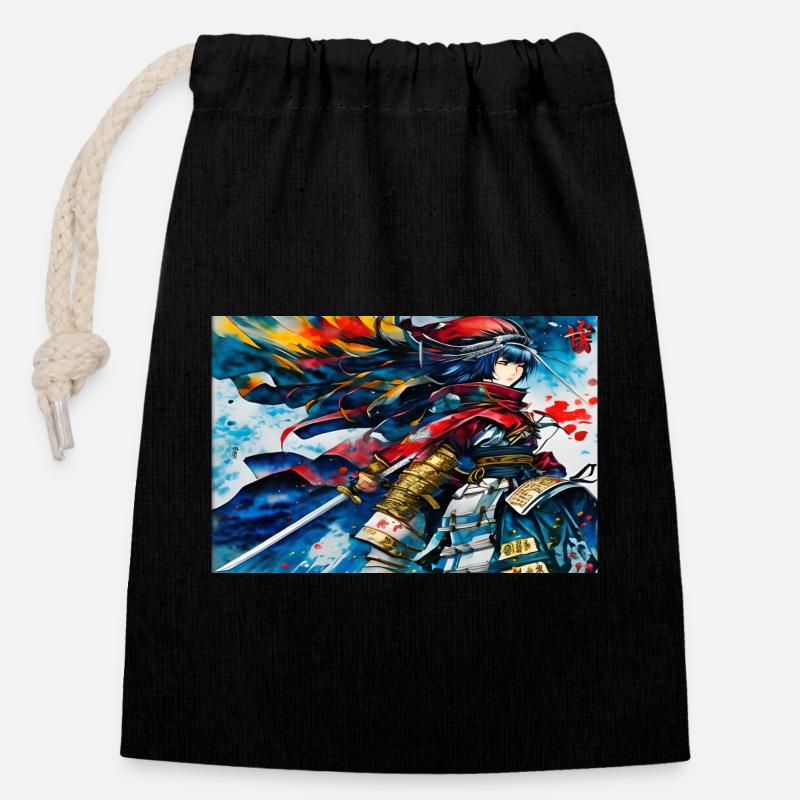 Samurai Warrior Manga - Closable cotton gift bag (14x20cm) - black