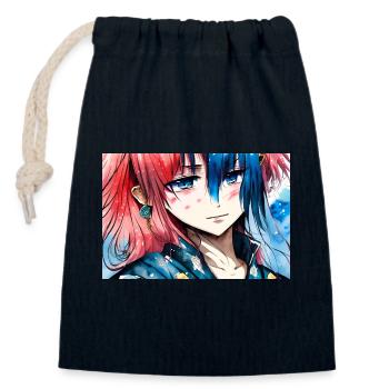 Girl Colorful Hair Manga - Closable cotton gift bag (14x20cm) - navy - Front
