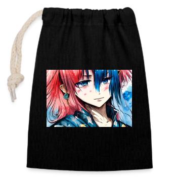 Girl Colorful Hair Manga - Closable cotton gift bag (14x20cm) - black - Front