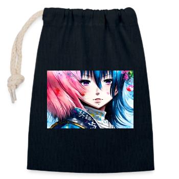 Japan Mädchen Girl Anime - Verschließbarer Geschenkbeutel aus Baumwolle (14x20cm) - Navy - Vorne