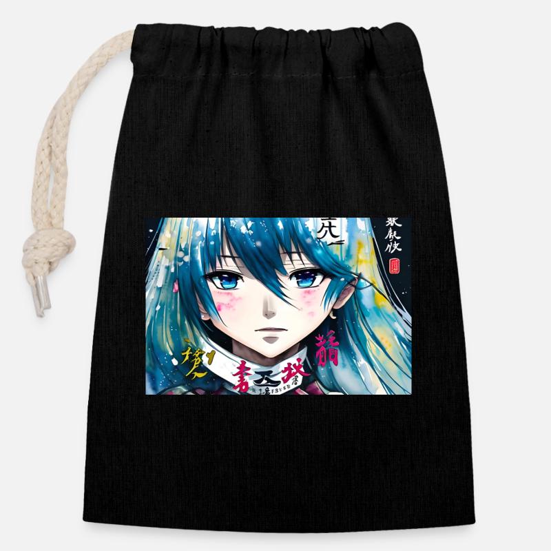 Mangafan Anime - Sac cadeau en coton avec cordon (14 x 20 cm) - noir