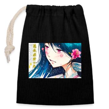 Mignonne Manga Fille - Sac cadeau en coton avec cordon (14 x 20 cm) - noir - Devant