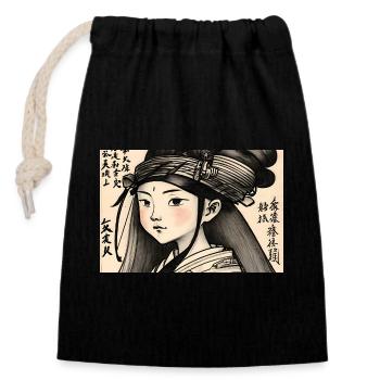 Girl Sketch Manga Anime - Closable cotton gift bag (14x20cm) - black - Front
