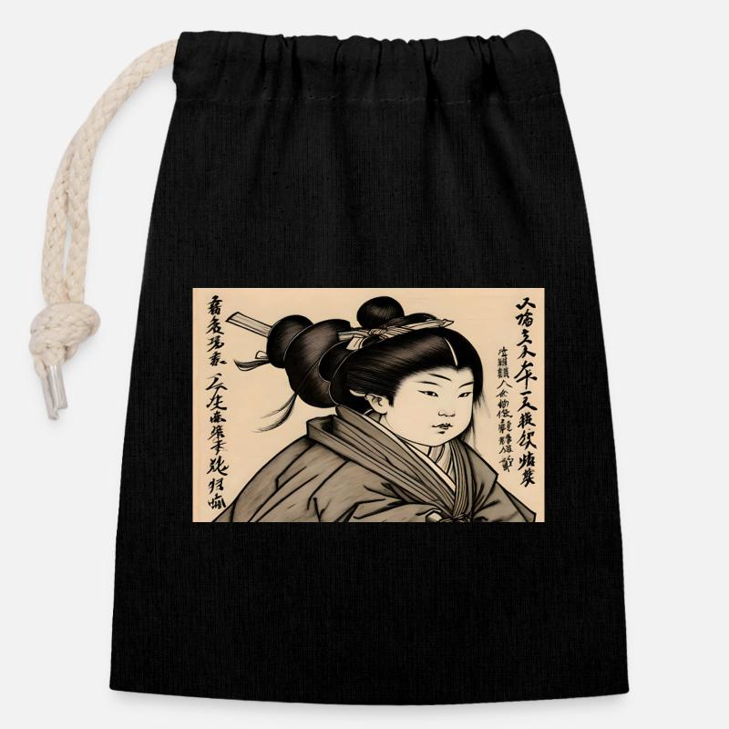 Classic Manga Sketch - Closable cotton gift bag (14x20cm) - black
