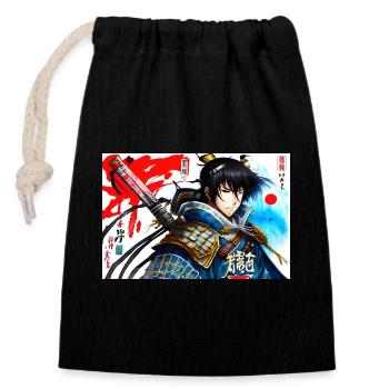 Manga Samurai Anime - Verschließbarer Geschenkbeutel aus Baumwolle (14x20cm) - Schwarz - Vorne
