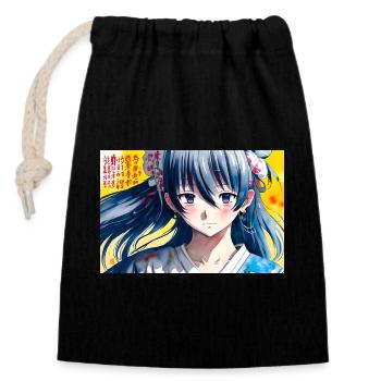Anime Japanese Girl Blue - Sac cadeau en coton avec cordon (14 x 20 cm) - noir - Devant