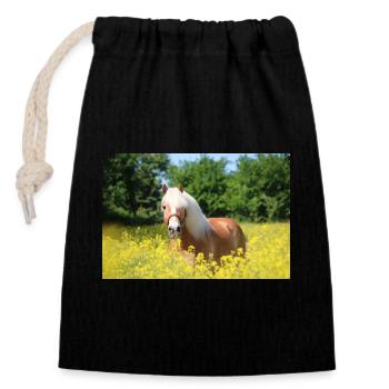 Haflinger dans le colza - Sac cadeau en coton avec cordon (14 x 20 cm) - noir - Devant