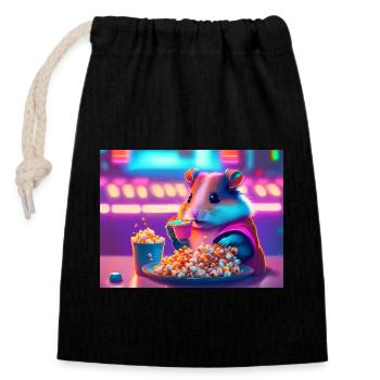 Hamster et maïs soufflé - Sac cadeau en coton avec cordon (14 x 20 cm) - noir - Devant