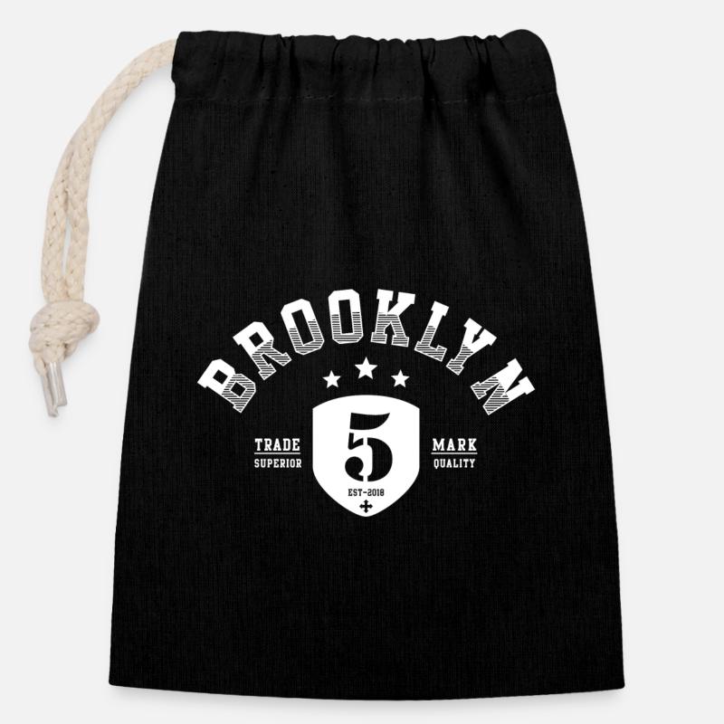 Brooklyn 5 - Sac cadeau en coton avec cordon (14 x 20 cm) - noir