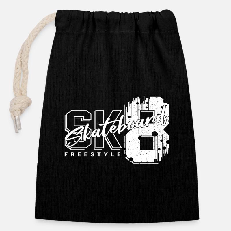 SK8 Skateboarding - Sac cadeau en coton avec cordon (14 x 20 cm) - noir