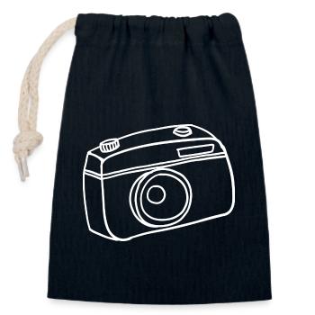 Caméra dessinée à la main - Sac cadeau en coton avec cordon (14 x 20 cm) - bleu marine - Devant