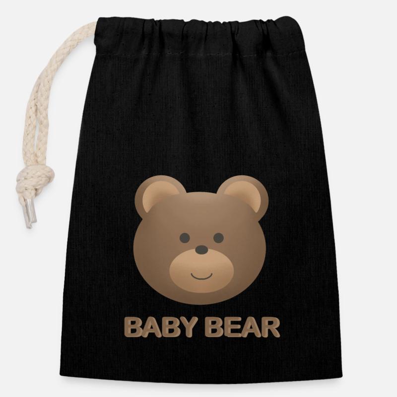 Bébé Ours - Sac cadeau en coton avec cordon (14 x 20 cm) - noir