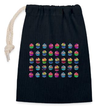 Lots of colorful muffins tartlets - Closable cotton gift bag (14x20cm) - navy - Front