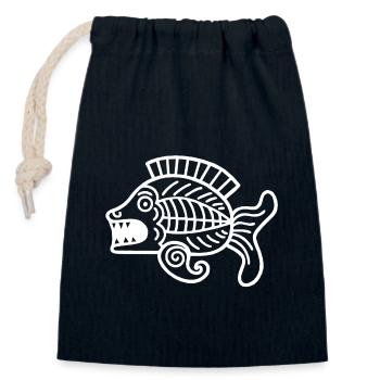 Culture des Incas, symbole du poisson - Sac cadeau en coton avec cordon (14 x 20 cm) - bleu marine - Devant
