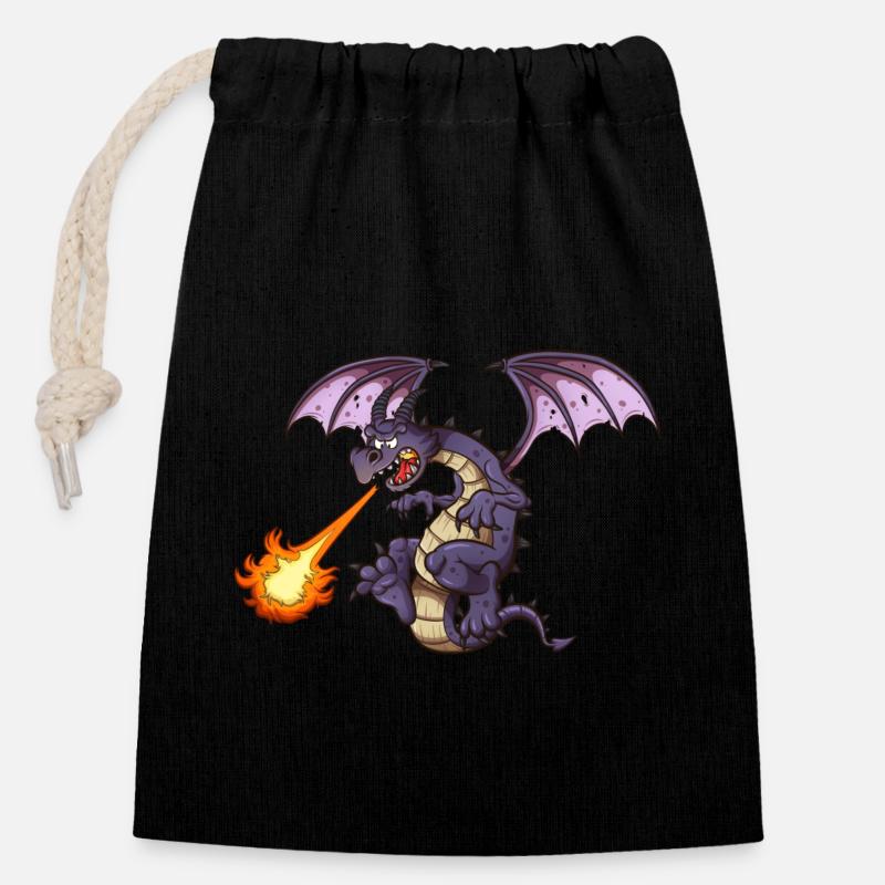 Dragon en colère - Sac cadeau en coton avec cordon (14 x 20 cm) - noir
