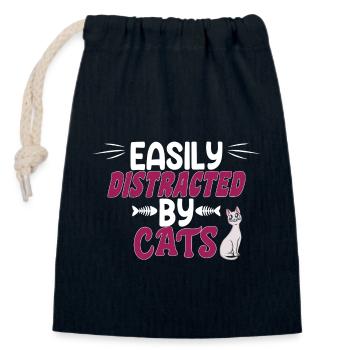 Chat mignon - facilement distrait par les chats - Sac cadeau en coton avec cordon (14 x 20 cm) - bleu marine - Devant