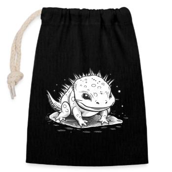Small cute axolotl as graphic in white - Closable cotton gift bag (14x20cm) - black - Front