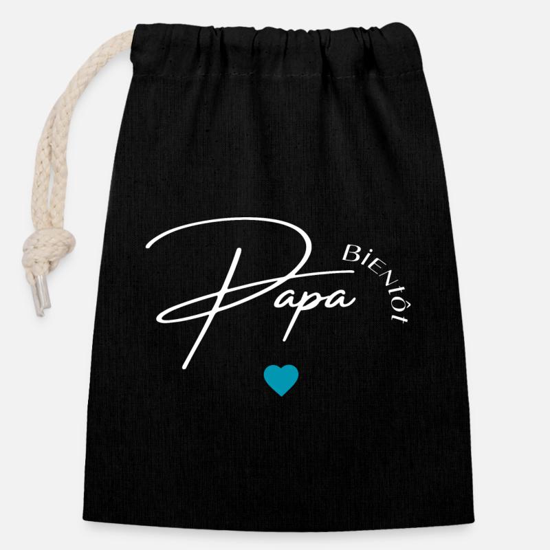 Bientôt papa - Sac cadeau en coton avec cordon (14 x 20 cm) - noir