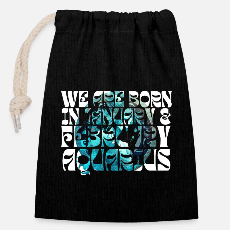 We born in January AQUARIUS | ZODIAC - Closable cotton gift bag (14x20cm) - black