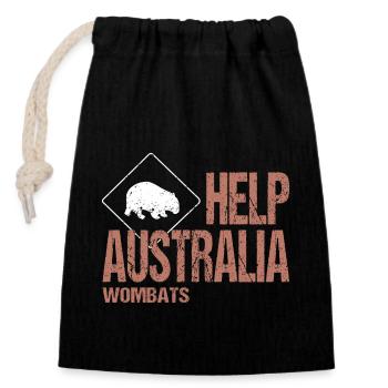 HELP AUSTRALIA WOMBATS - Closable cotton gift bag (14x20cm) - black - Front