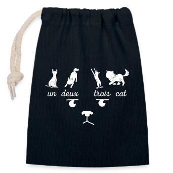 Un Deux Trois Cat - Sac cadeau en coton avec cordon (14 x 20 cm) - bleu marine - Devant