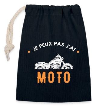 Je peux pas j'ai moto - Sac cadeau en coton avec cordon (14 x 20 cm) - bleu marine - Devant