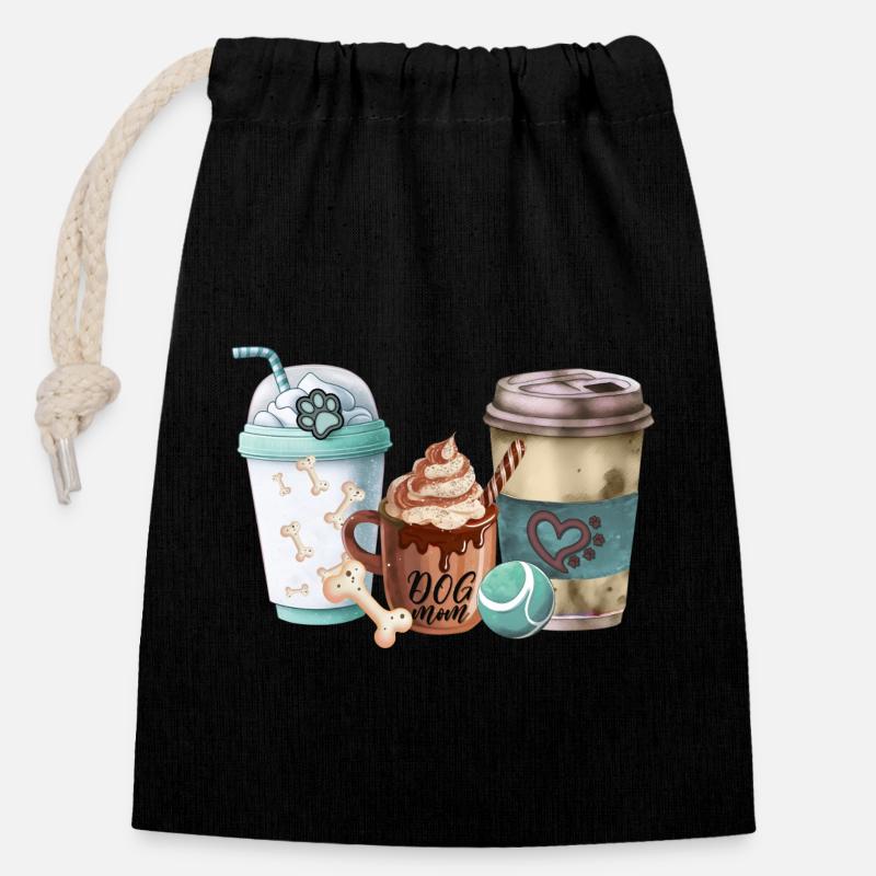 Les mamans chiens adorent le café - Sac cadeau en coton avec cordon (14 x 20 cm) - noir