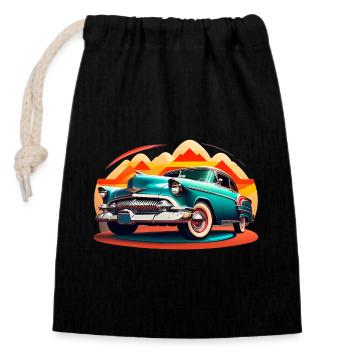 Amerikanischer Oldtimer American Classic Car - Verschließbarer Geschenkbeutel aus Baumwolle (14x20cm) - Schwarz - Vorne