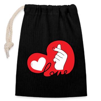 LOVE doigt coeur typo 3 - Sac cadeau en coton avec cordon (14 x 20 cm) - noir - Devant