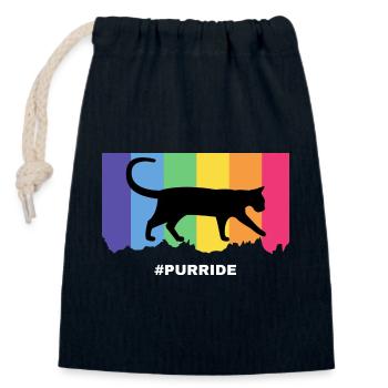 Purride cat silhouette over rainbow stripes - Closable cotton gift bag (14x20cm) - navy - Front