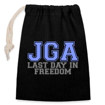 JGA - Last Day In Freedom - Verschließbarer Geschenkbeutel aus Baumwolle (14x20cm) - Schwarz - Vorne