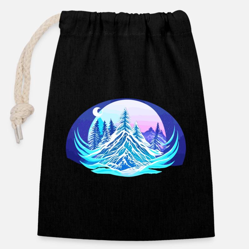Nuit d’hiver - Sac cadeau en coton avec cordon (14 x 20 cm) - noir