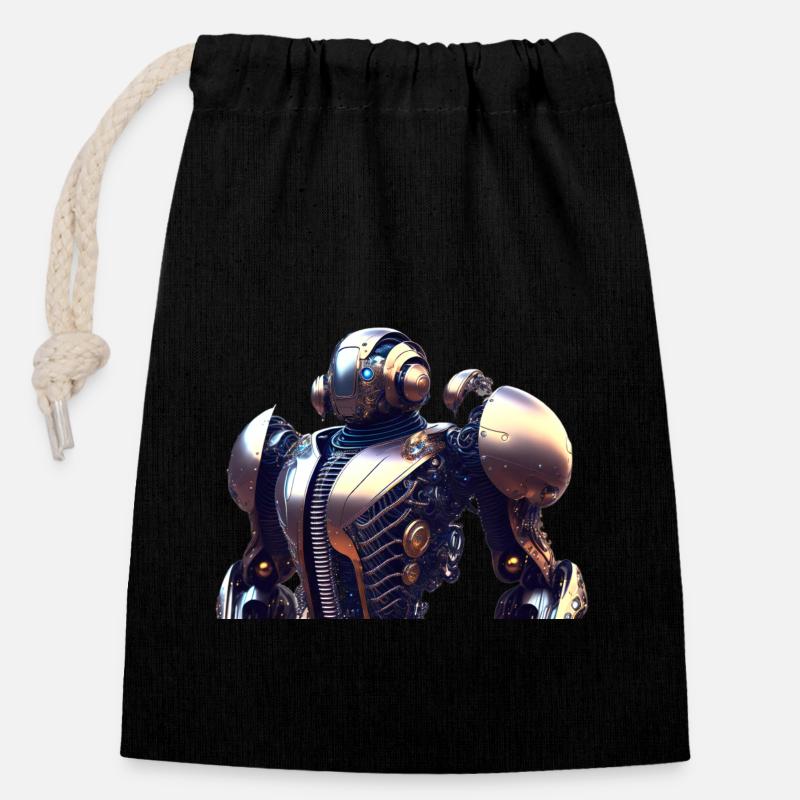Steampunk Robot - Sac cadeau en coton avec cordon (14 x 20 cm) - noir